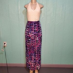 ❤️ Lily Rose Long halter maxi dress black purple white crochet Size XS